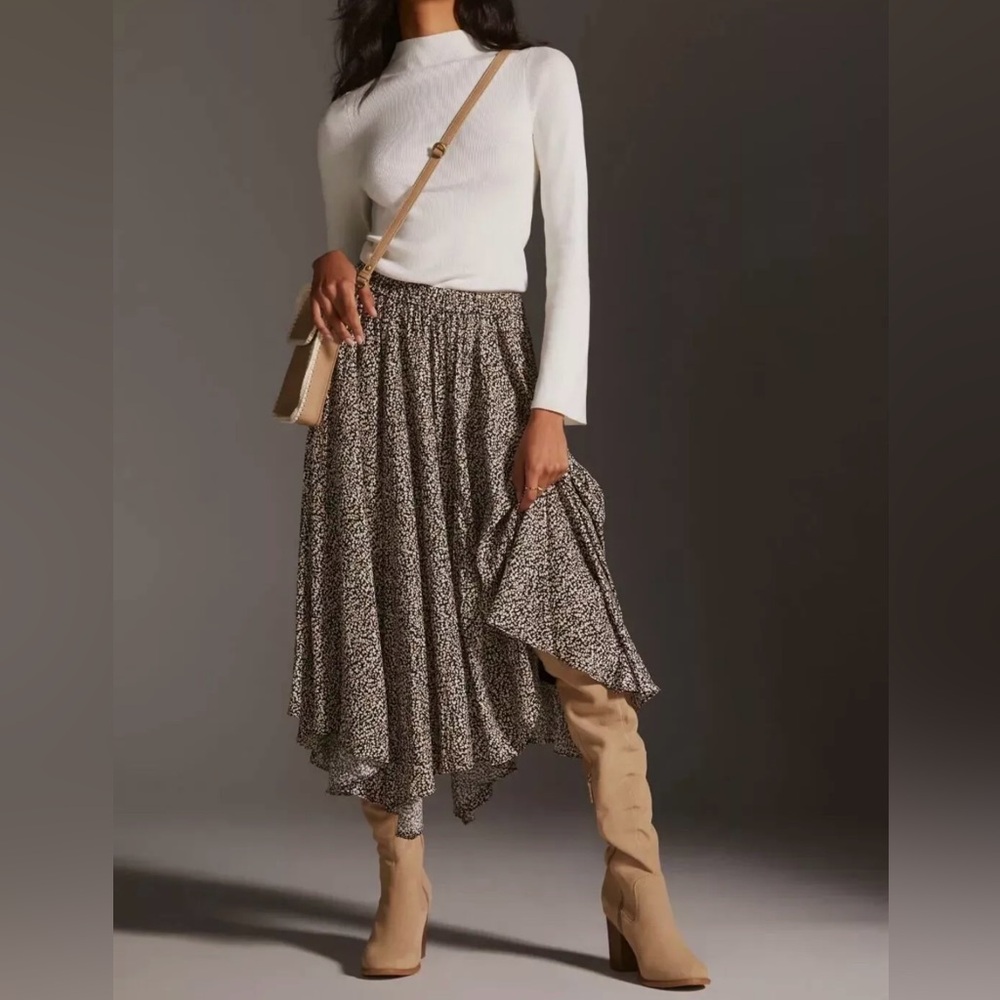Anthropologie Brown and Tan A-Line Midi Skirt Casual